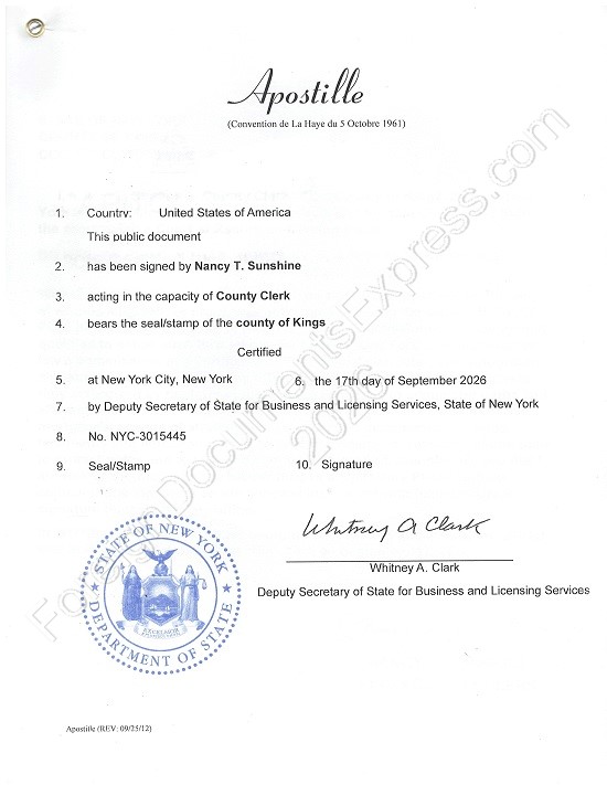 New York Hague apostille 2026 Hague apostille from New York